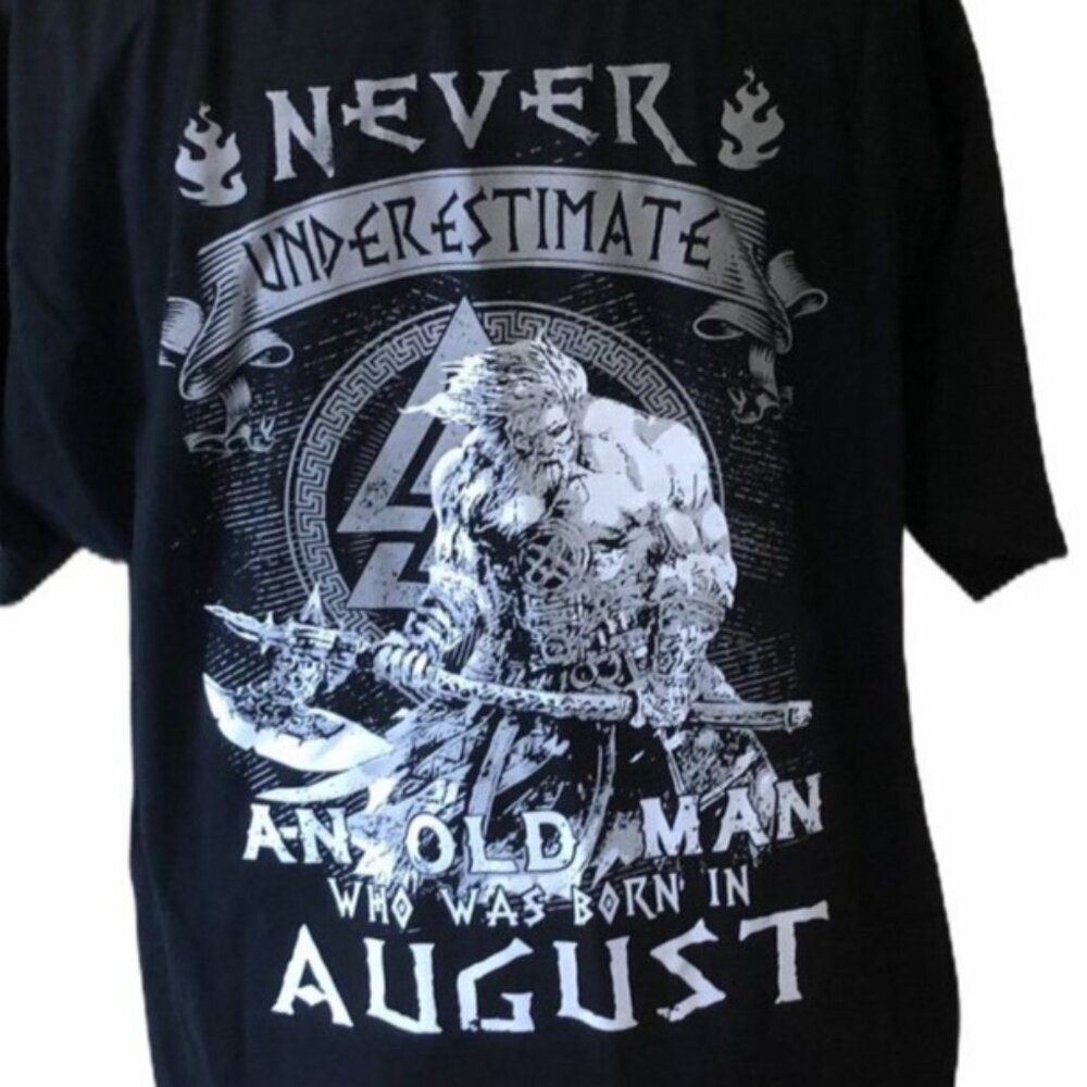 Fruit Of The Loom Mens Birthday T-Shirt Black Medium August Old Man Graphic